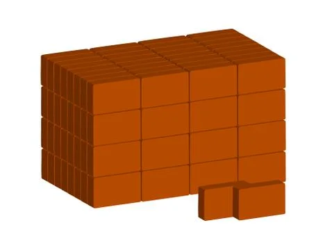 Stack of ordinary red bricks on white background.  Vector.  Horizontal Stock Illustration