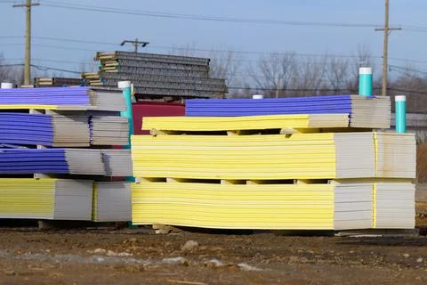 Stack of oriented strand board isolated Stock Photos