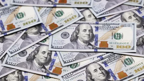 Stack of overlapping 100-dollar bills. Stock Footage 328046913