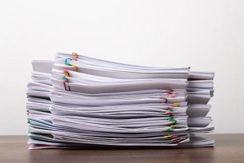 Stack of overload document paper with copy space. Stock Photos