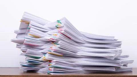 Stack overload document report paper. Stock Photos