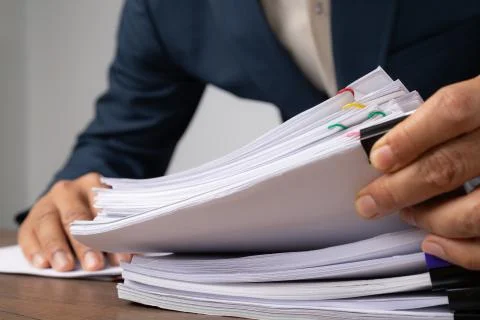 Stack overload document report papers, business paperless concept. Stock Photos