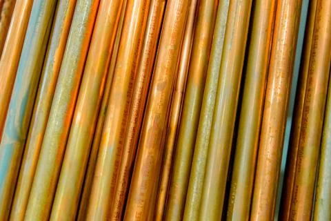 Stack of oxidizing copper tubing Stock Photos