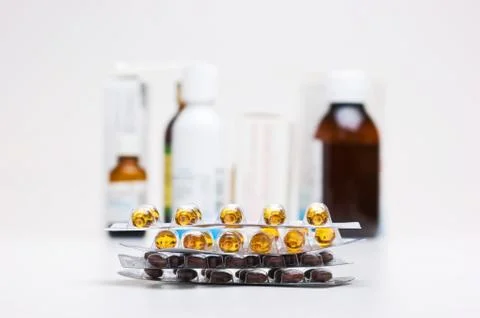 Stack of packages of tablets 写真素材