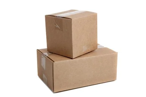 Stack of packing boxes on a white background Stock Photos