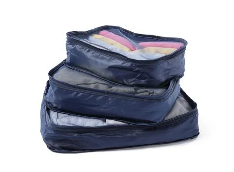 Stack of packing cubes isolated on white Stock Photos