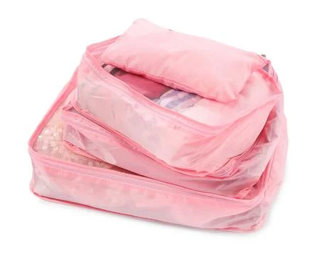 Stack of packing cubes isolated on white 스톡 사진