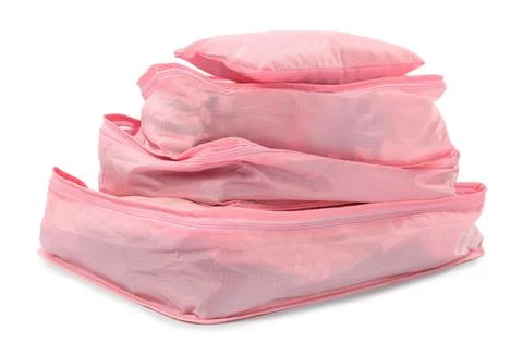 Stack of packing cubes isolated on white 스톡 사진