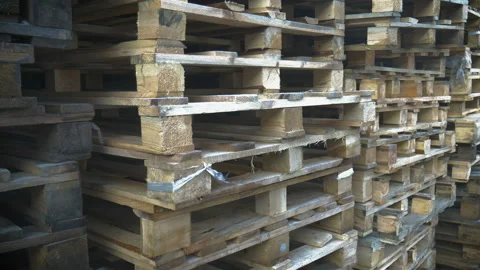Stack pallets on the factory territory Stock Footage 95759049