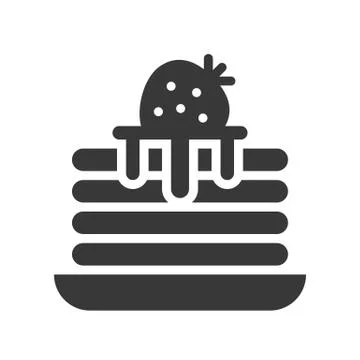 Stack of pancake with strawberry and syrup, bakery and pastry set, glyph icon Stock Illustration