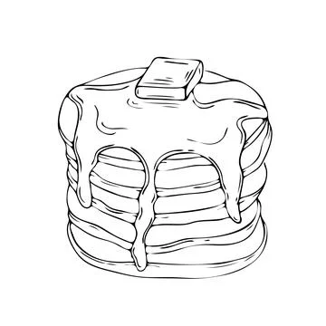 Stack of pancakes with berries. Hand drawn vector illustration. Doodle style Stock Illustration