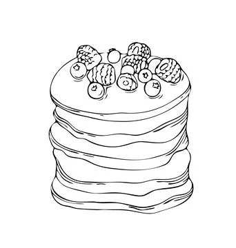 Stack of pancakes with berries. Hand drawn vector illustration. Doodle style Stock Illustration
