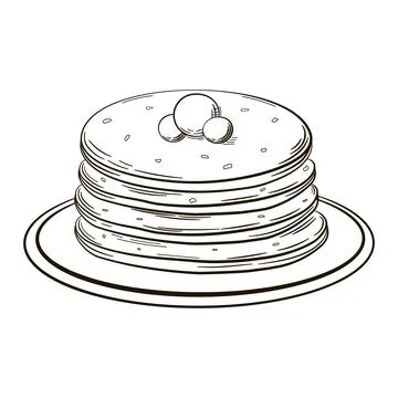 Stack of pancakes with berries on plate in retro style isolated on white Illustrazione stock