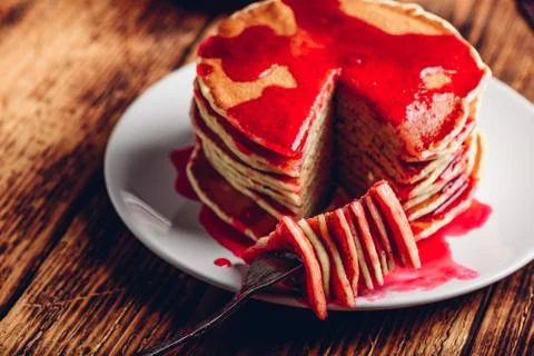 Stack of pancakes with berry fruit marmalade Stock Photos