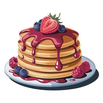Stack of Pancakes with Berry Syrup and Fresh Fruits Vector Illustration Stock Illustration