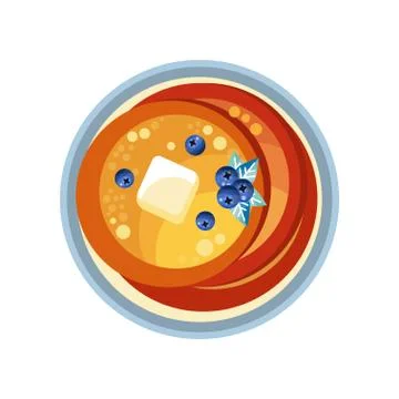 Stack of pancakes with blueberries vector Illustration on a white background Stock Illustration