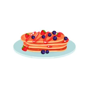 Stack of pancakes with blueberry and strawberry, food for breakfast vector Stock Illustration
