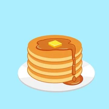 Stack of Pancakes with Butter and Syrup On Plate Illustrazione stock