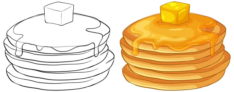 Stack of Pancakes with Butter and Syrup Vector Illustration Set Stock Illustration