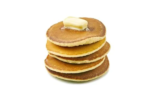 Stack of pancakes with butter piece on white Stock Photos