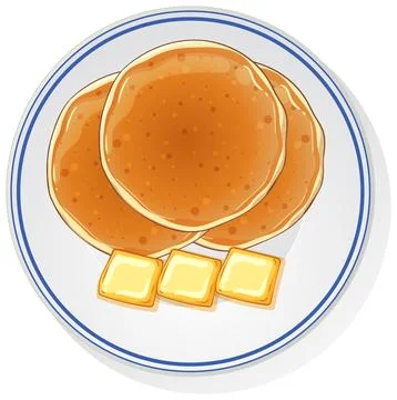Stack of Pancakes with Butter on White Plate 库存插图