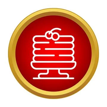 Stack of pancakes with cherry topping icon Stock Illustration