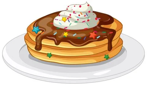 Stack of Pancakes with Chocolate Sauce Whipped Cream and Sprinkles Stock Illustration