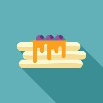 Stack of pancakes covered in syrup dripping with blueberries minimalist Stock Illustration