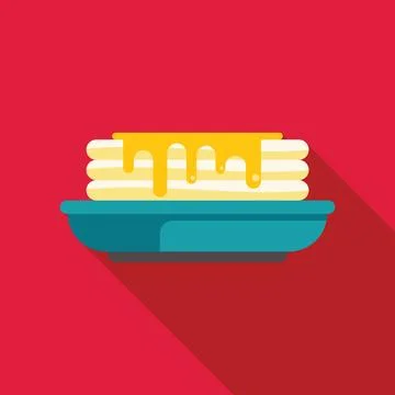 Stack of pancakes covered in syrup on a plate with a long shadow Illustrazione stock