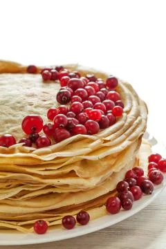 Stack of pancakes with cranberries Stock Photos