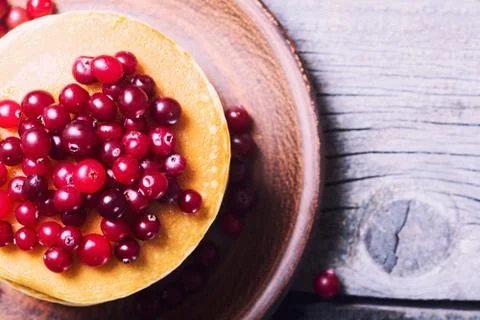 Stack of pancakes with cranberries Stock Photos