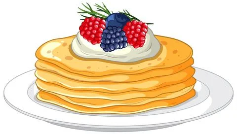 Stack of Pancakes with Cream and Fresh Berries Stock Illustration