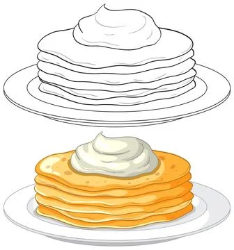 Stack of Pancakes with Cream on Plate Vector Illustrazione stock