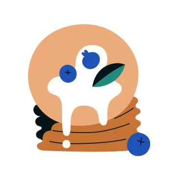 Stack of pancakes decorated with berries and syrup, isolated flat doodle icon Stock Illustration