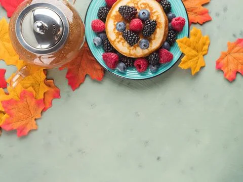 Stack of pancakes with fresh berries Stock Photos