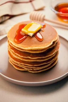 Stack Of Pancakes With Honey Stock Photos
