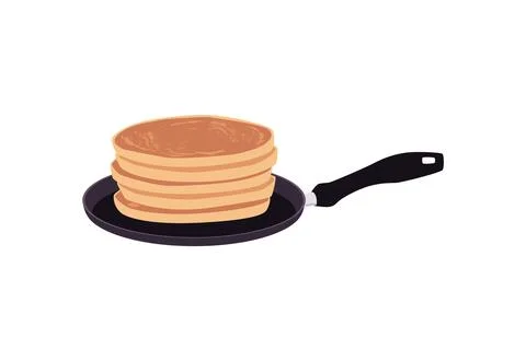 Stack of pancakes on a pan, delicious baking food sweet dessert isolated on Illustrazione stock