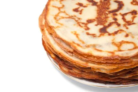 Stack of pancakes on a plate isolated over white Stock Photos