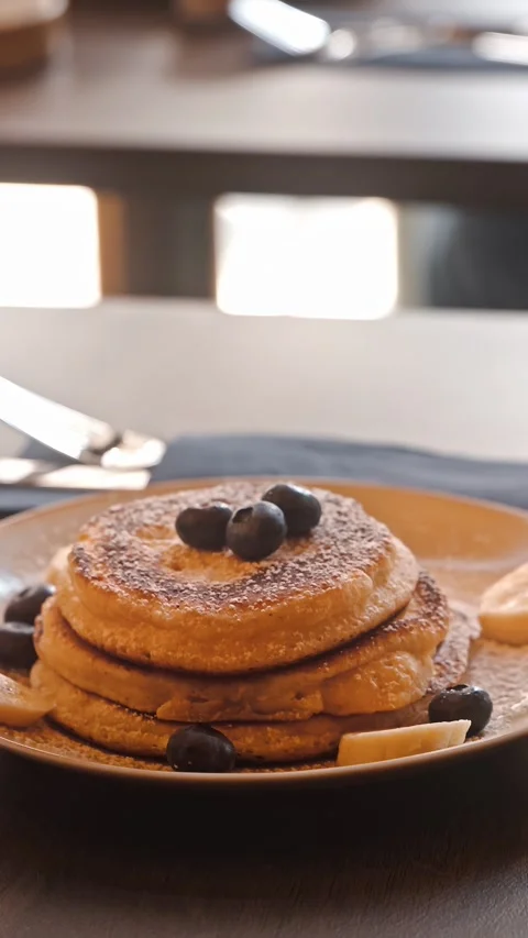 Stack of Pancakes on Plate at Luxury Breakfast Restaurant Stock Footage 334603953