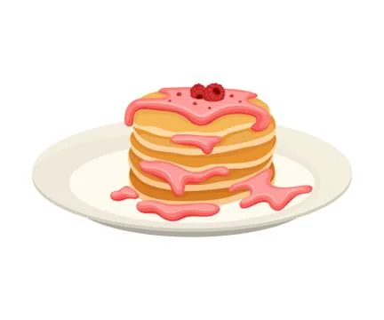Stack of pancakes with raspberries. Vector illustration on white background. Stock Illustration