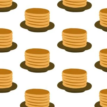 Stack of pancakes seamless doodle pattern, vector color illustration Stock Illustration