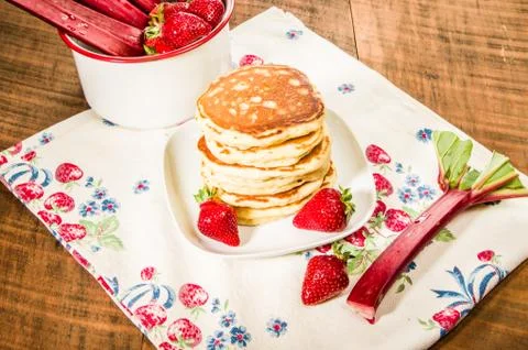 Stack of pancakes with strawberries 스톡 사진