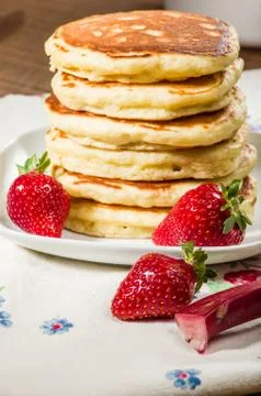 Stack of pancakes with strawberries 스톡 사진