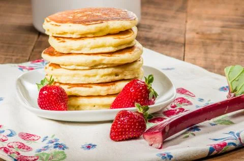 Stack of pancakes with strawberries 写真素材