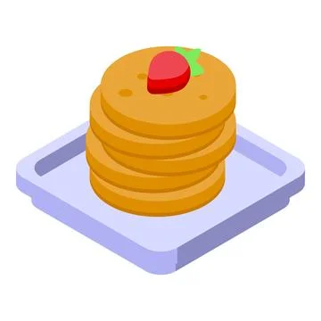 Stack of pancakes with strawberry on tray, serving a delicious breakfast treat Stock Illustration