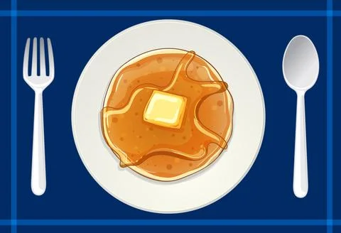 Stack of Pancakes with Syrup and Butter on Plate 库存插图