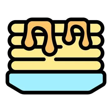 Stack of pancakes with syrup drizzling on plate, simple dessert icon Stock Illustration