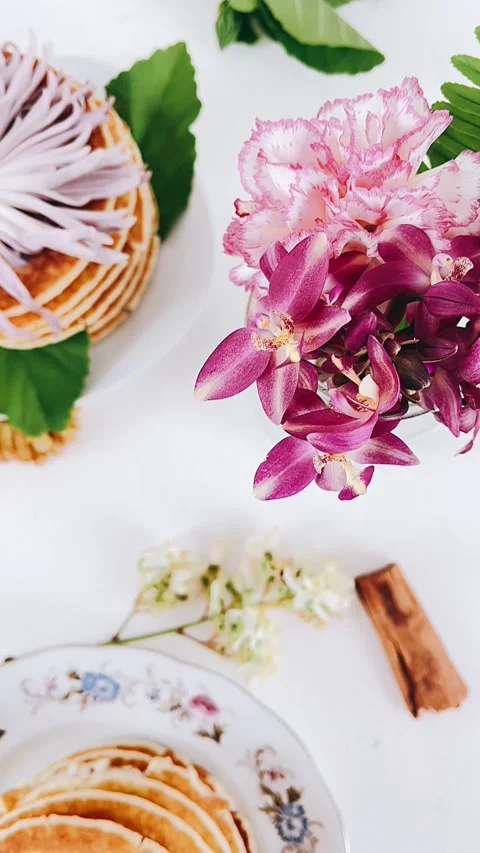 Stack of pancakes with syrup, person pouring syrup on top of pancakes, pancakes Stock Footage 227406571