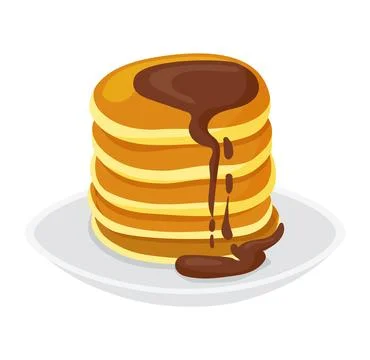 Stack pancakes syrup plate. Delicious breakfast sweet pancakes chocolate topping Illustrazione stock