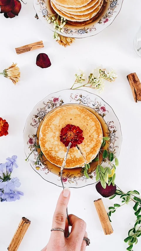 Stack of pancakes with syrup on a plate, pancakes, yummy breakfast, Stock Footage 227407784